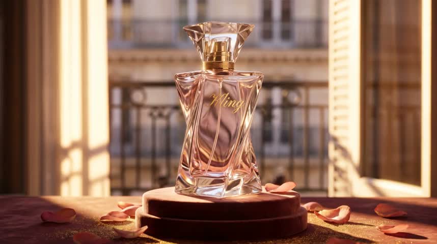 Perfume product scene from the Grok text-to-video workflow